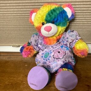 Build-A-Bear Rainbow Bear with purple glitter shirt and shoes
